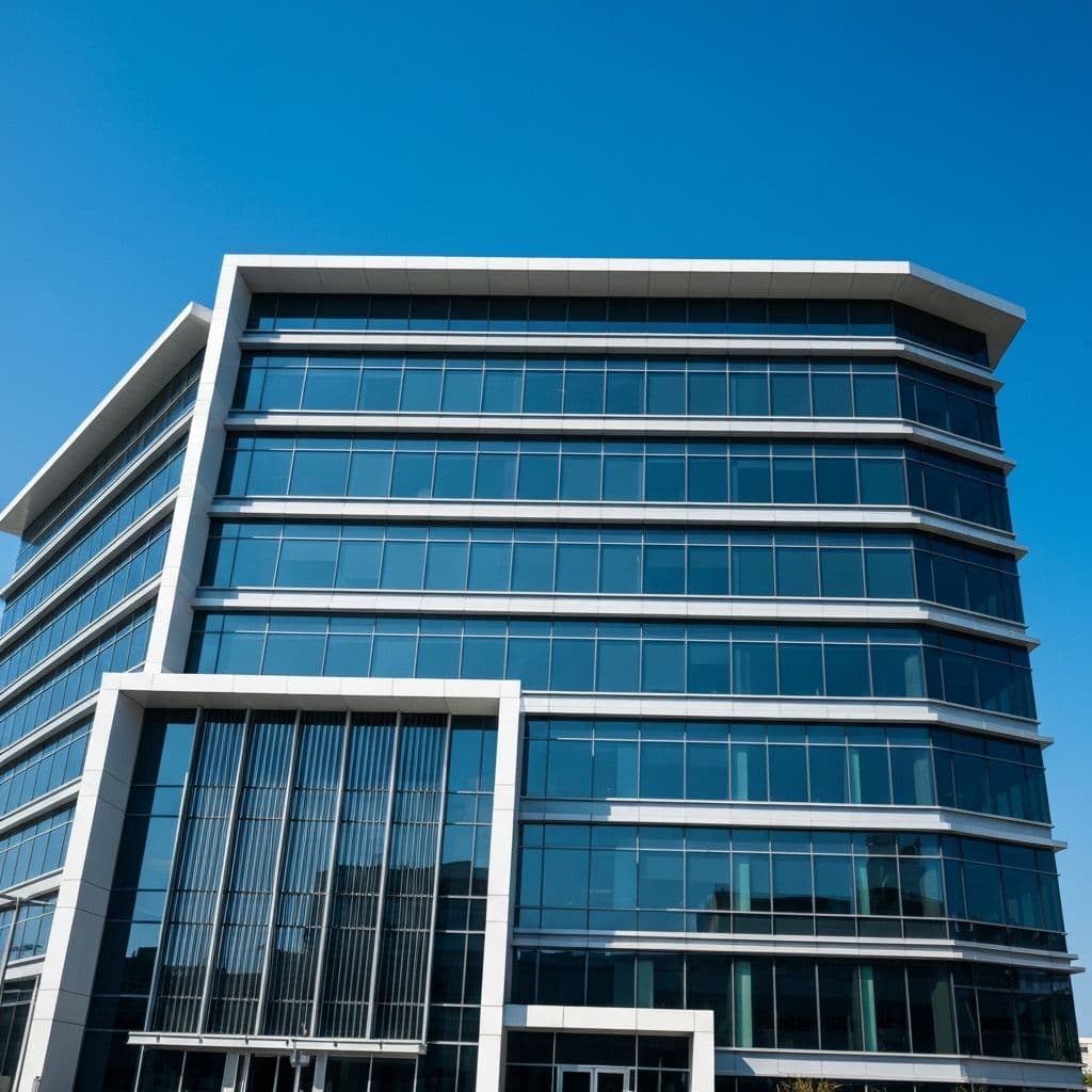 Corporate building facade representing commercial insurance and risk coverage